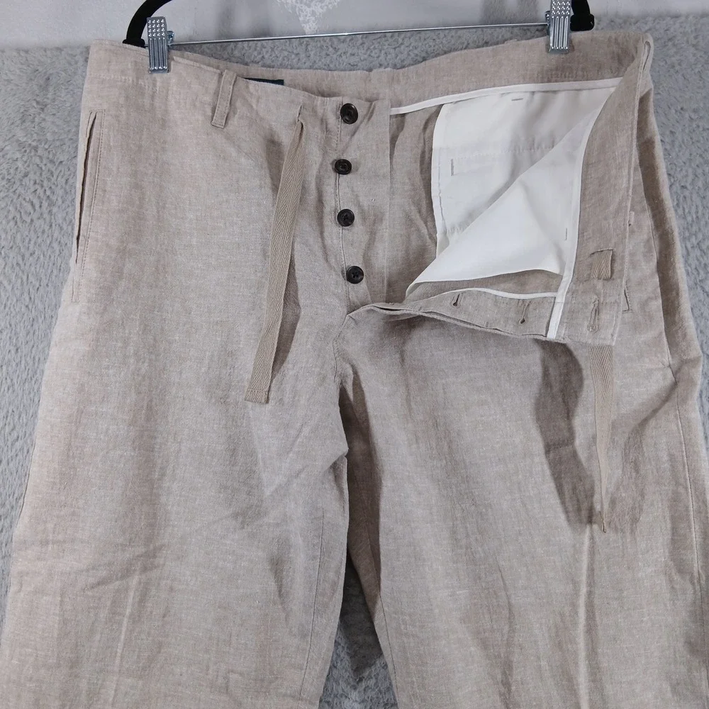 Perry Ellis Linen Blend‎ Flat Front Drawstring Casual Pants 36x30 Beige